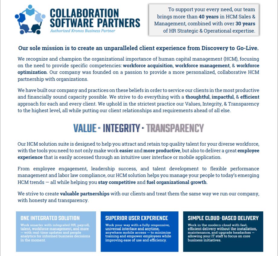 Collaboration Software Partners, LLC. - vendor materials