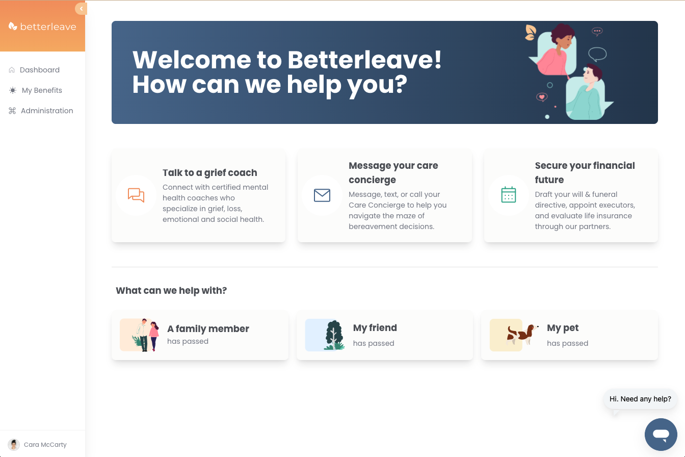 Betterleave Bereavement  - vendor materials